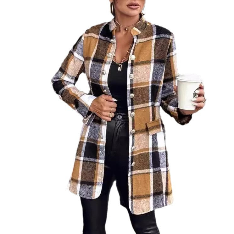 Damen Karo-Blazerjacke mit Knopfleiste und Taschen Stalluxe