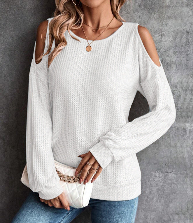 Women's Cold-Shoulder Waffle Knit Top Stalluxe