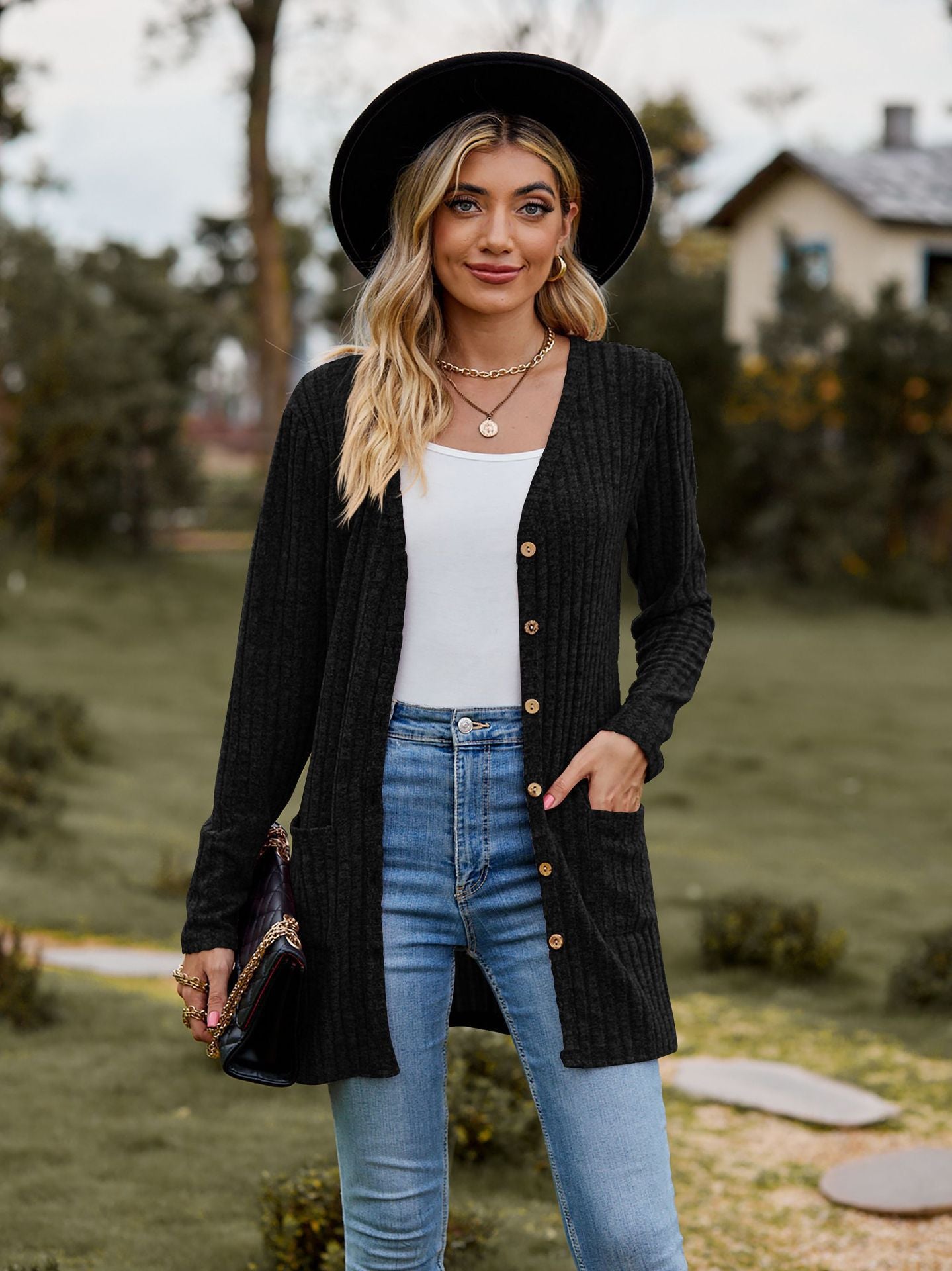 Damen Strickjacke mit Knopfleiste und Taschen Stalluxe