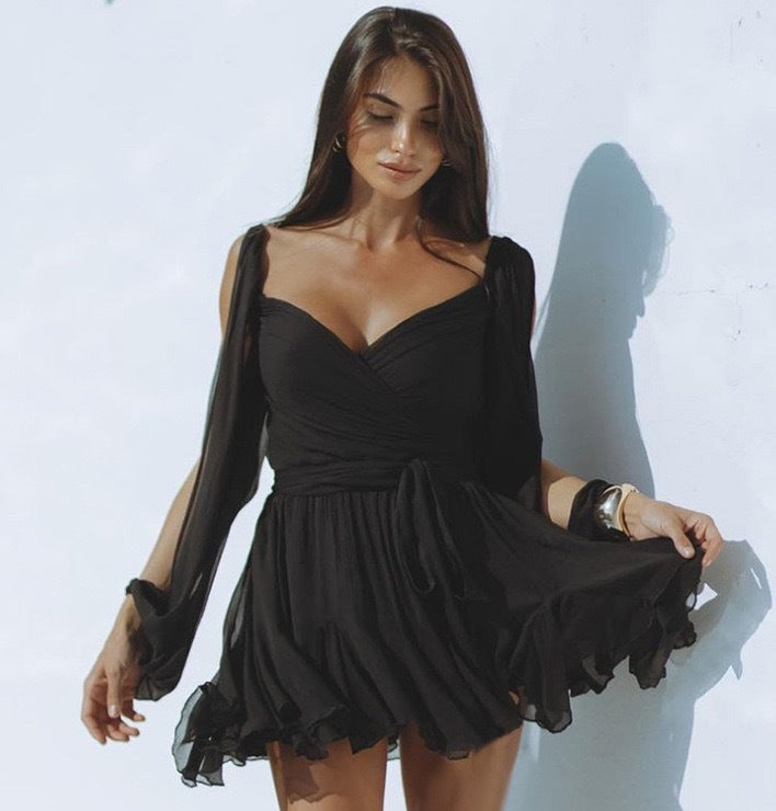 Damen Wickelkleid mit floralen Rüschendetails und sexy V-Ausschnitt Stalluxe