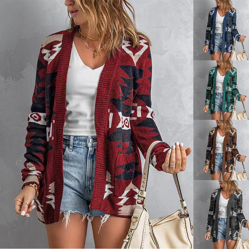 Damen Lange Strickjacke mit einzigartigem Muster Stalluxe