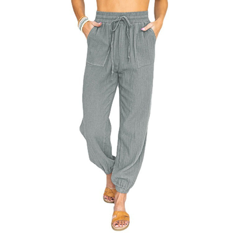 Damen luftige Freizeithose mit elastischem Bund und seitlichen Taschen Stalluxe