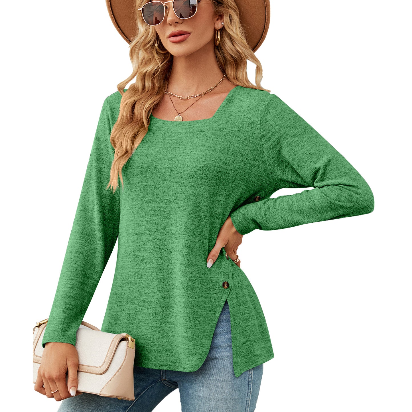 Damen lockerer Langarm-Top mit asymmetrischem Saum Stalluxe