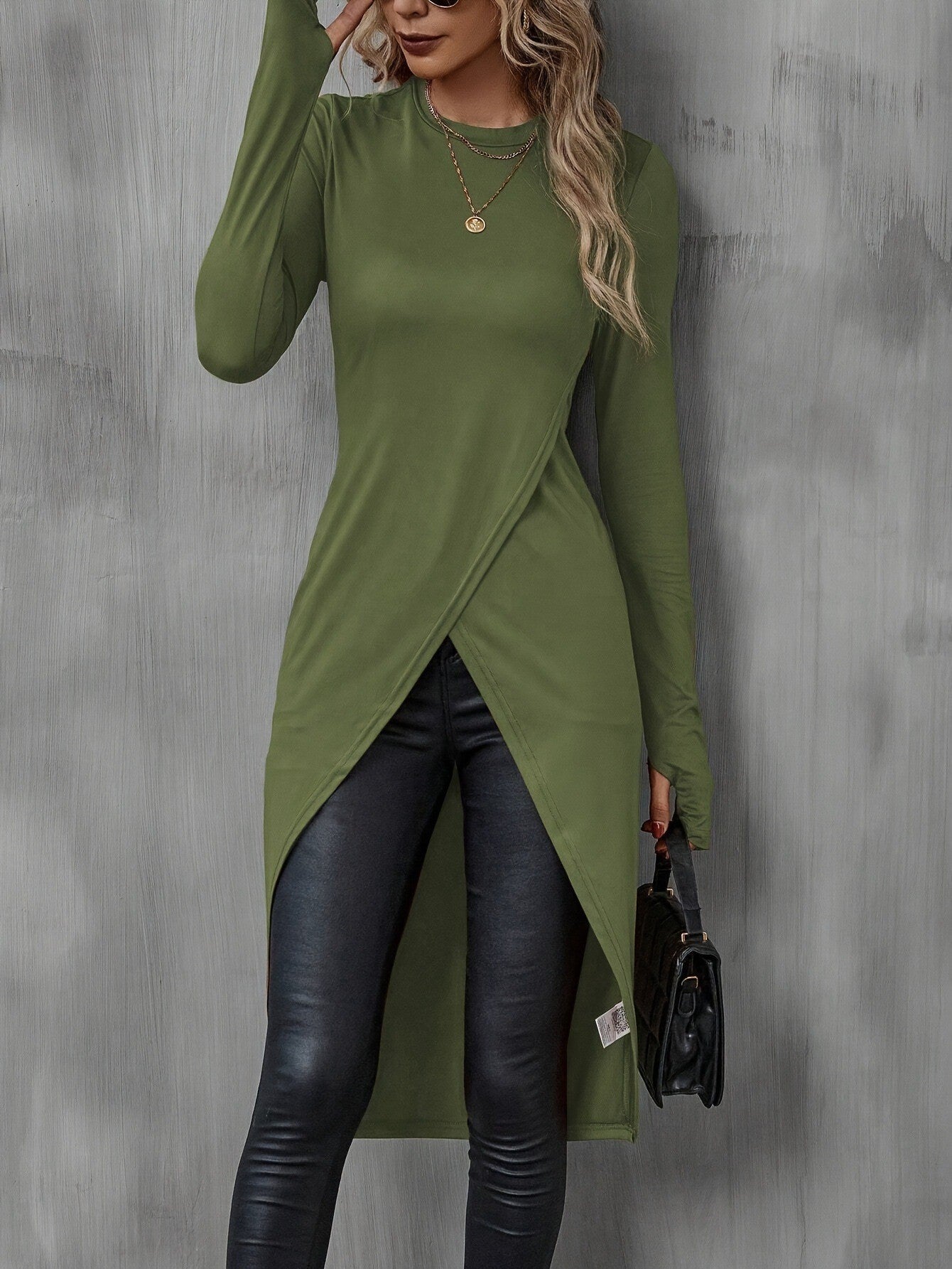 Damen asymmetrisches Longshirt mit eleganter Wickeloptik Stalluxe