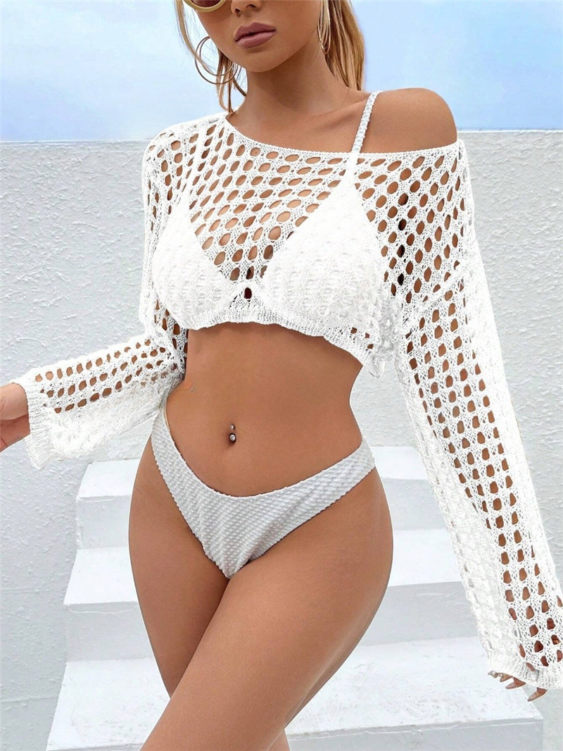 Damen luftiger Cropped-Pullover aus Häkelstrick Stalluxe