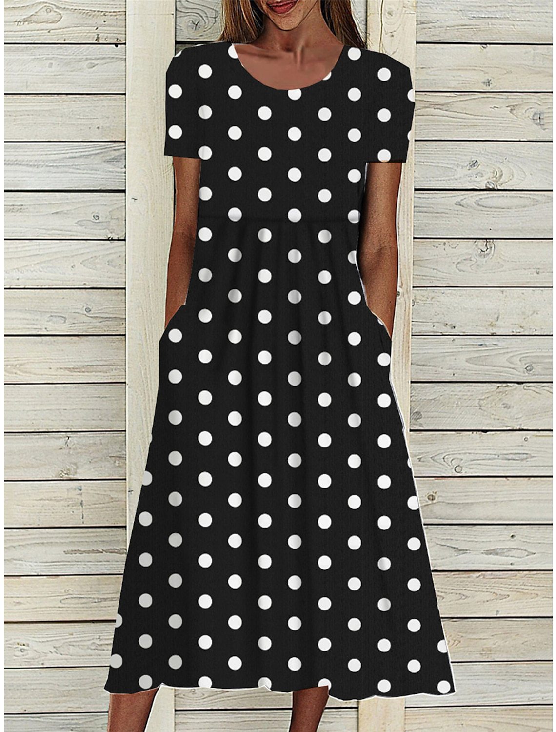 Damen Sommerkleid mit gepunktetem Design und praktischen Taschen Stalluxe