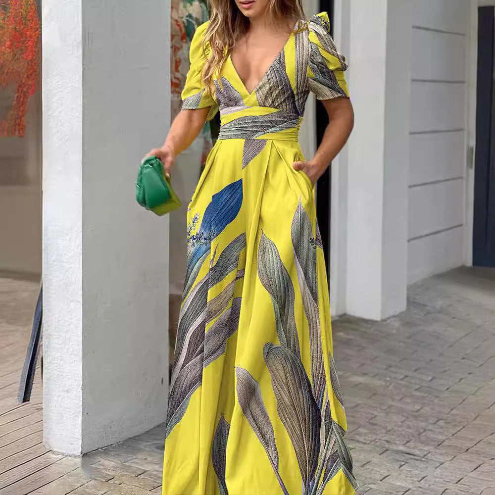 Damen Maxikleid mit floralem Design und Puffärmeln Stalluxe