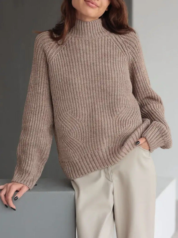 Damen Strickpullover mit hohem Kragen und dekorativem Wellenmuster Stalluxe