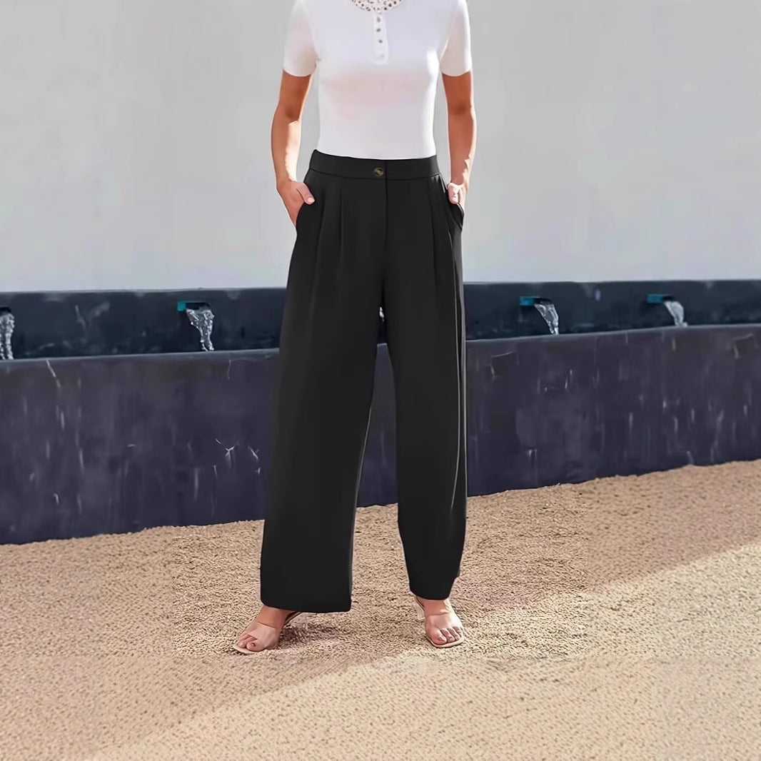 Damen Elegante und lockere High-Waist-Hose mit praktischen Taschen Stalluxe