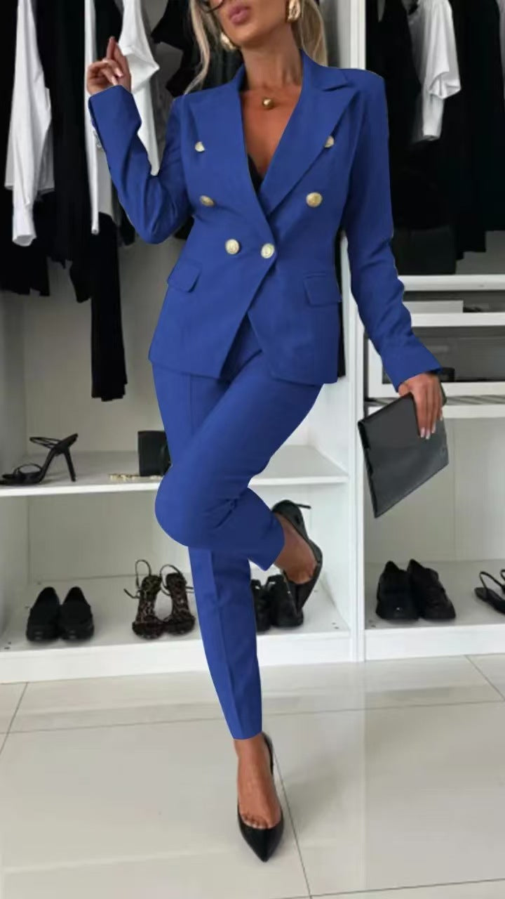 Damen Elegantes Blazer-Set mit taillierter Hose und doppelter Knopfleiste Stalluxe
