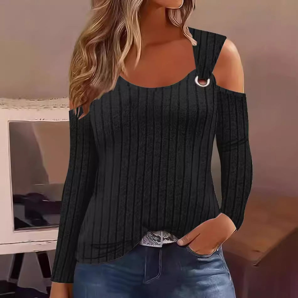 Damen elegantes Rippenshirt mit modischem Cut-Out und Schulterdetails Stalluxe