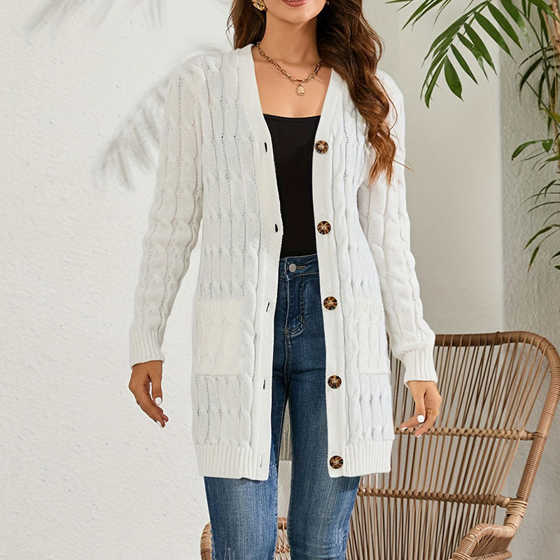 Damen Langstrickcardigan mit Zopfmuster und praktischen Taschen Stalluxe