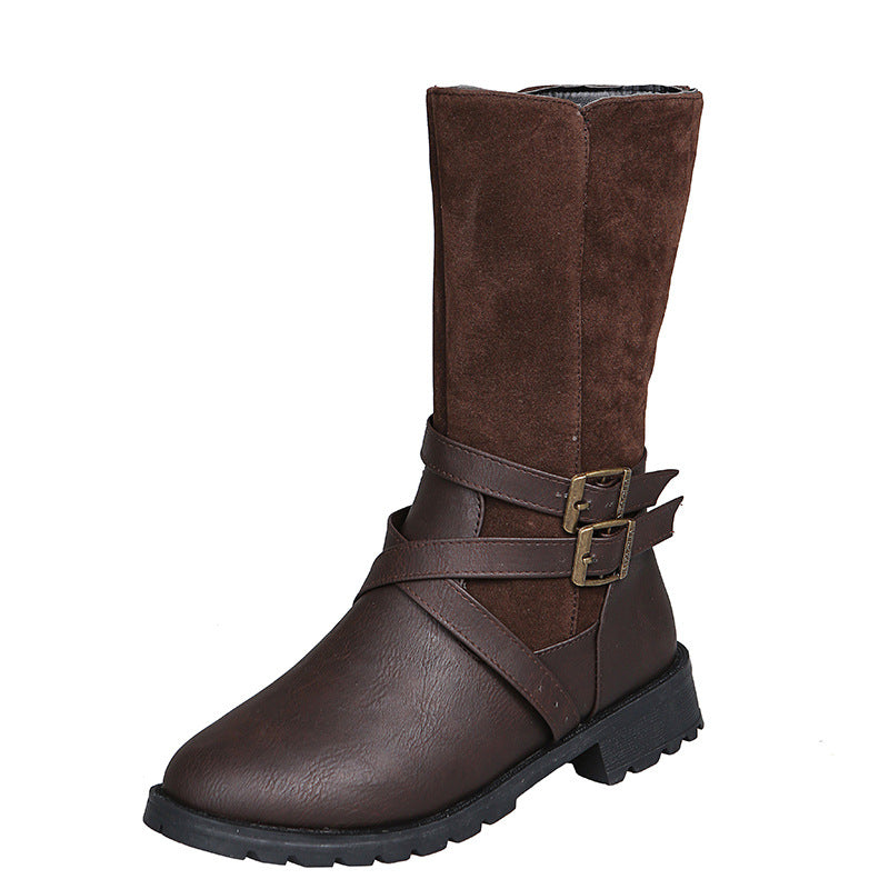 Damen elegante Stiefel mit modischem Kreuz-Riemen-Design und robustem Profil Stalluxe
