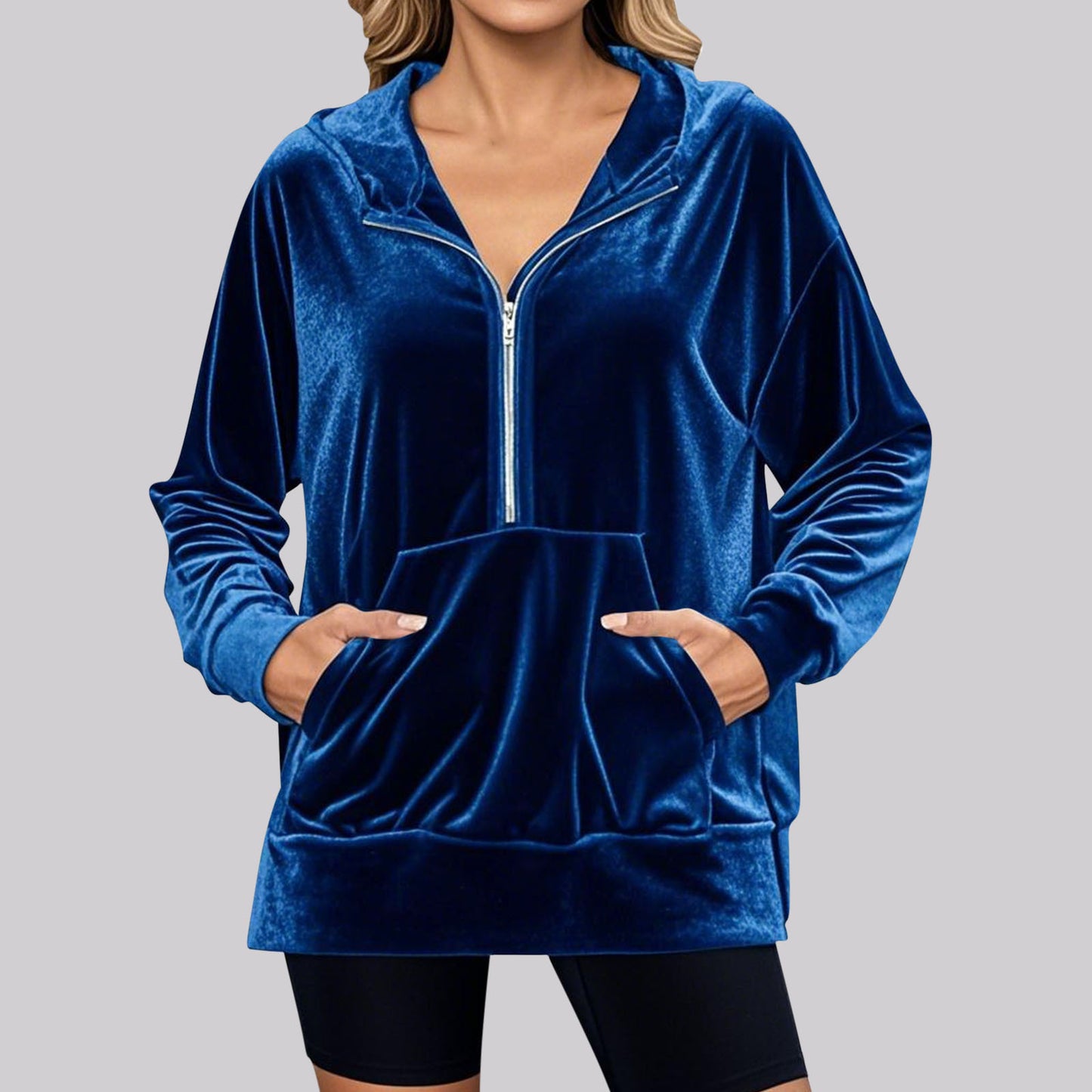 Damen Hochwertiger Kapuzenpullover aus Samt mit Reißverschluss Stalluxe