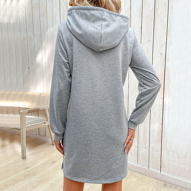 Damen lässiges Kapuzenkleid mit Kängurutasche und Kontrastdetails Stalluxe