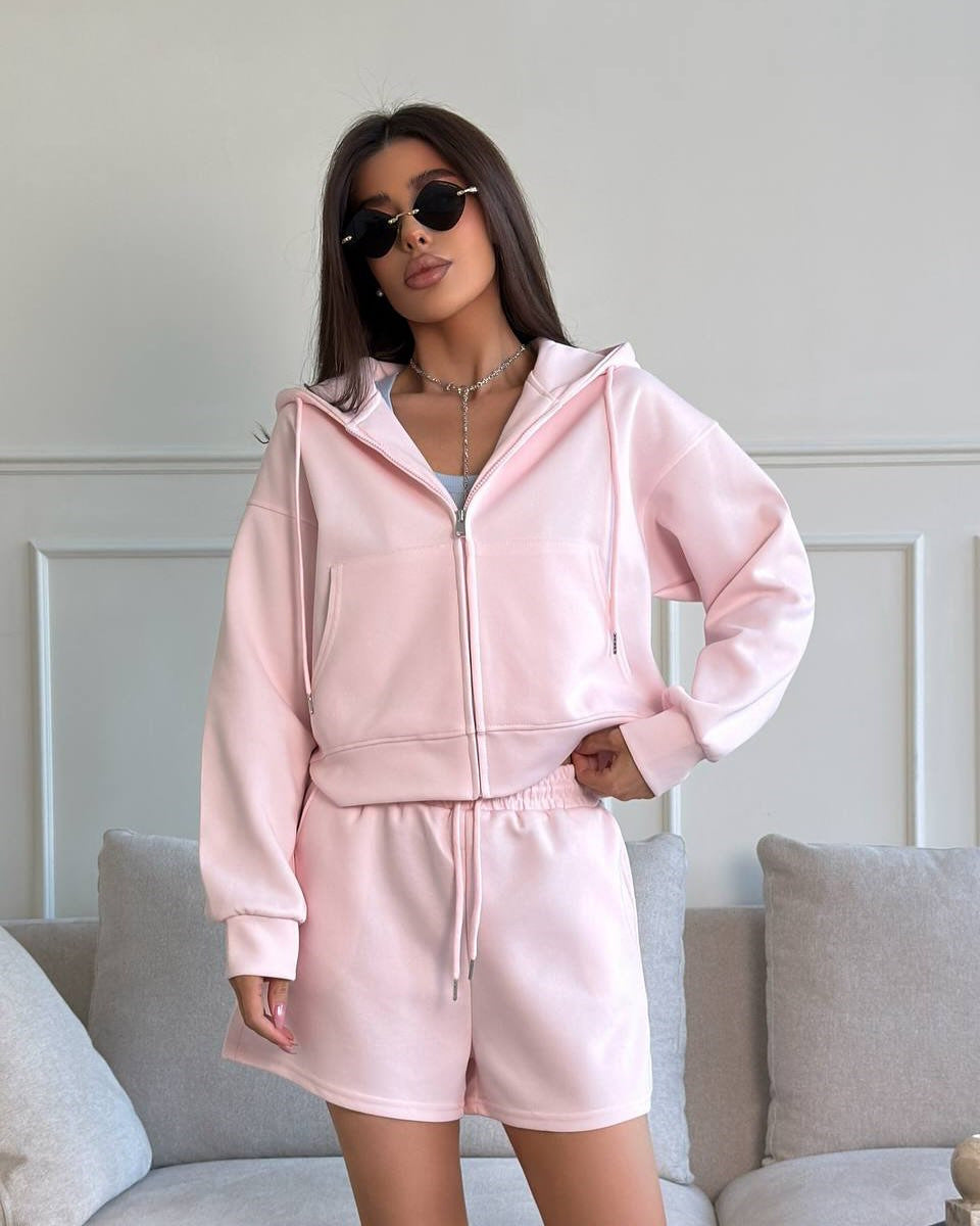 Damen lässiger Hoodie und Shorts Set mit weitem Schnitt und atmungsaktivem Material Stalluxe