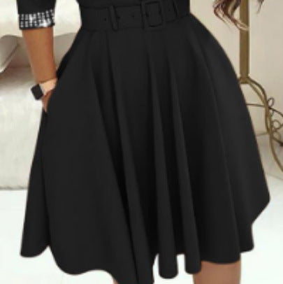 Damen Elegantes Wickelkleid mit Gittermuster und Taillengürtel Stalluxe
