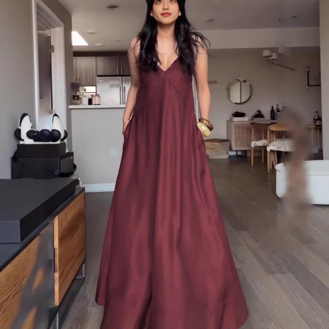 Damen Maxikleid mit elegantem V-Ausschnitt und praktischen Taschen Stalluxe