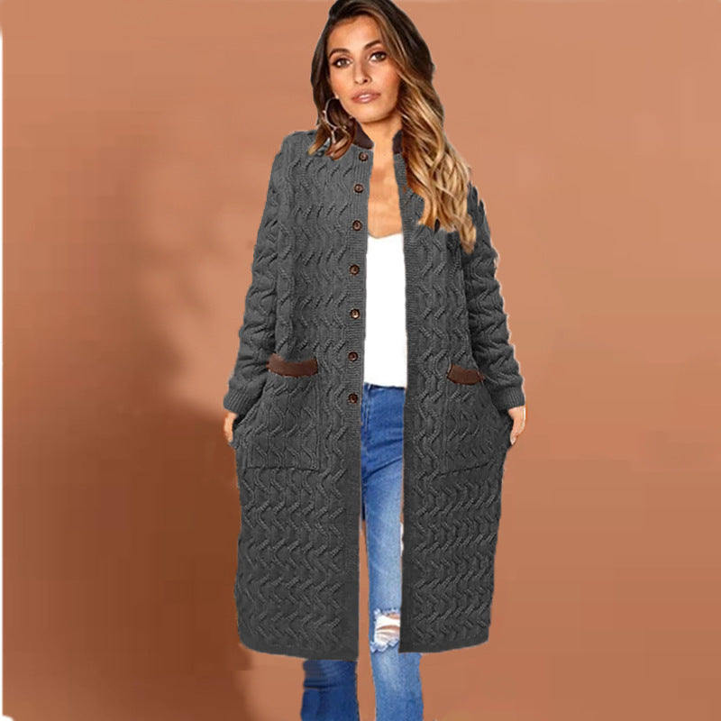 Damen Strickmantel mit großem Zopfdesign und praktischen Taschen Stalluxe