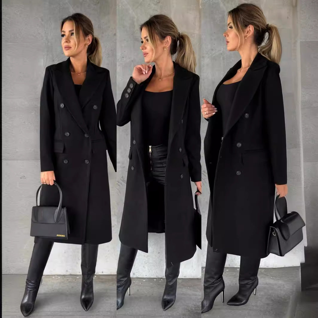 Damen Eleganter Mantel mit doppelter Knopfleiste Stalluxe