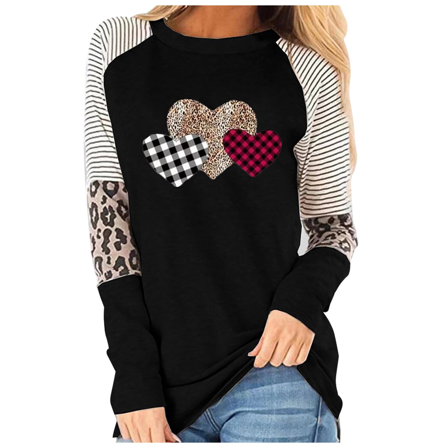 Damen Lässiges Langarmshirt mit Herzmuster und strukturiertem Design Stalluxe