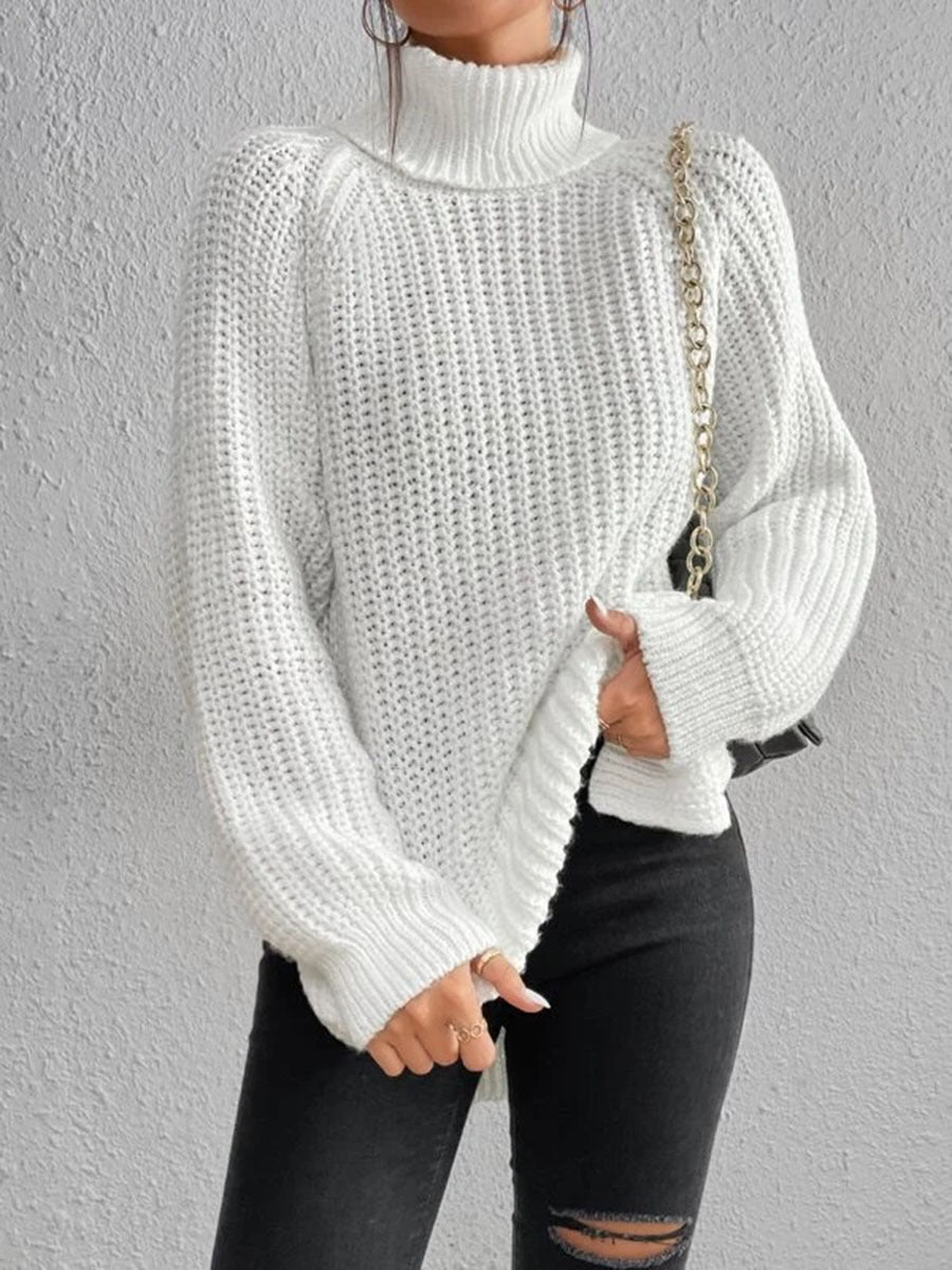 Damen Grobstrickpullover mit hohem Kragen und strukturiertem Muster Stalluxe