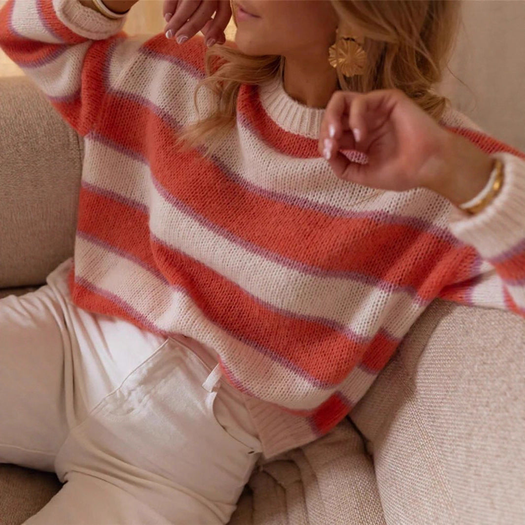 Damen Oversized Pullover mit stilvollem Streifenmuster und weichem Mohair-Wollmix Stalluxe