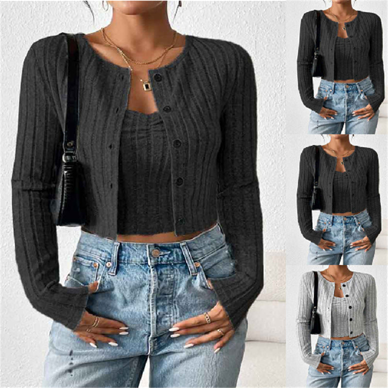 Damen lässige Strickjacke im schmalen Rippdesign mit Knopfleiste Stalluxe
