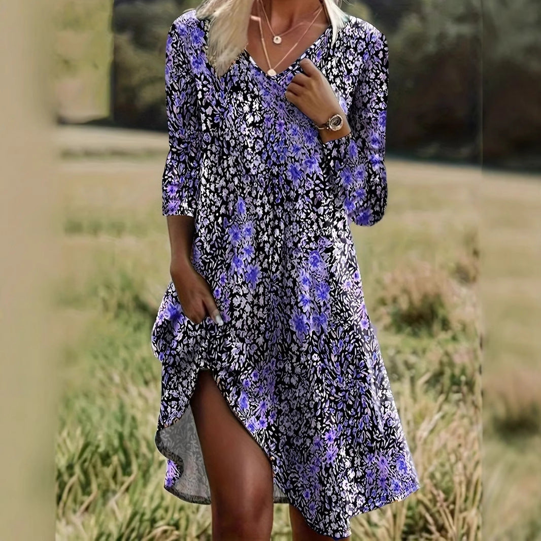 Damen Freizeitkleid mit modischem V-Ausschnitt und Seitenschlitz Stalluxe