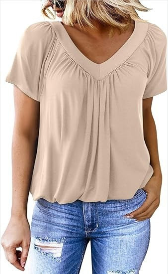 Women's Pleated V-Neck Casual Top Stalluxe