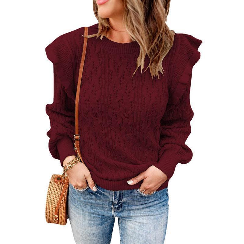 Damen Oversized Strickpullover mit Rüsche Stalluxe
