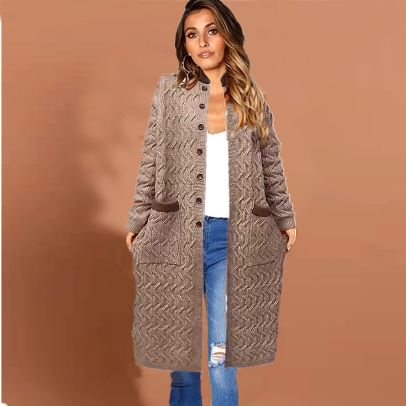 Damen Strickmantel mit großem Zopfdesign und praktischen Taschen Stalluxe