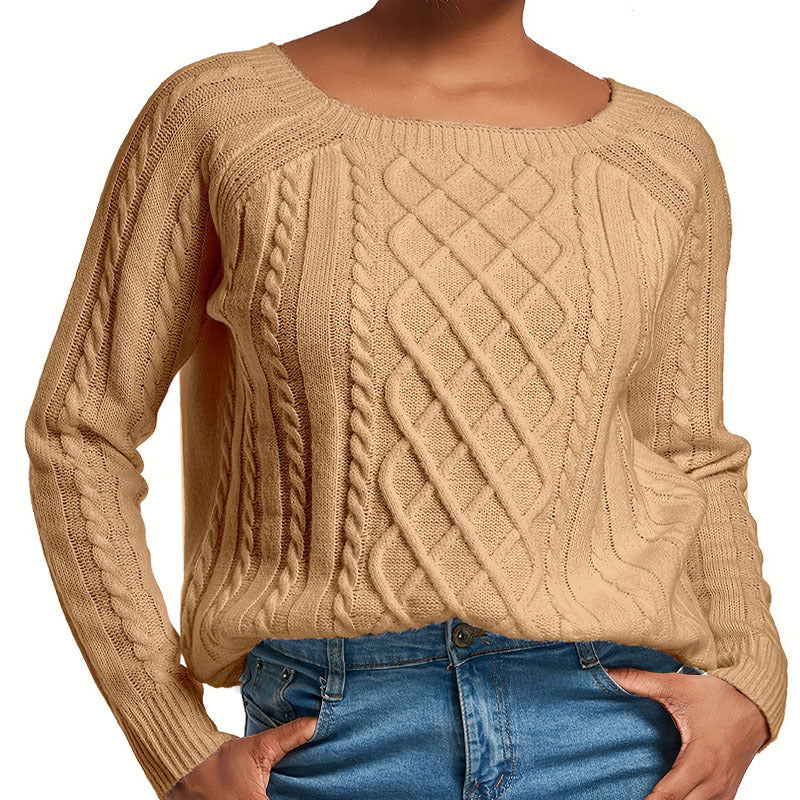 Damen Grobstrickpullover mit ansprechendem Zopfmuster und weitem Rundhalsausschnitt Stalluxe