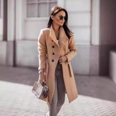 Damen Elegante und vielseitige Wollmanteljacke mit modischen Details Stalluxe