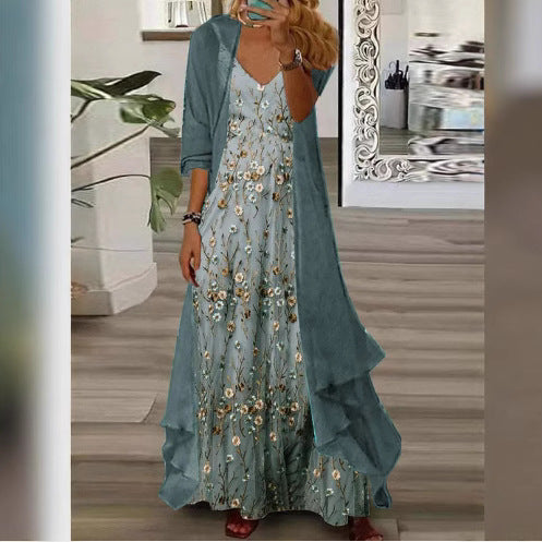 Damen Maxi-Kleid mit zarten Blüten und elegantem Überwurf Stalluxe