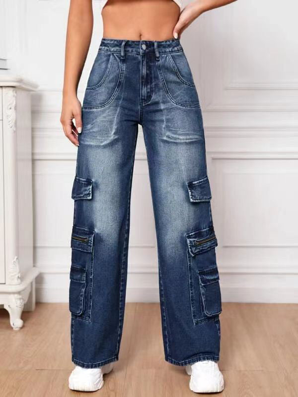 Damen Cargo-Jeans mit weitem Schnitt und praktischen Seitentaschen Stalluxe