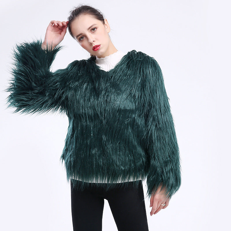 Damen Kuschelweicher Kunstfell-Mantel mit offenem Schnitt und langen Ärmeln Stalluxe