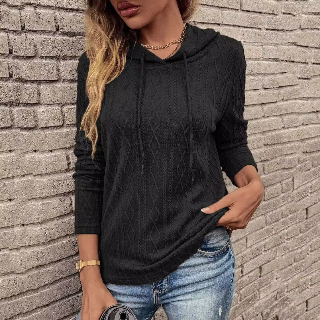 Damen Kapuzenpullover mit strukturiertem Strickdesign und seitlichen Eingrifftaschen Stalluxe