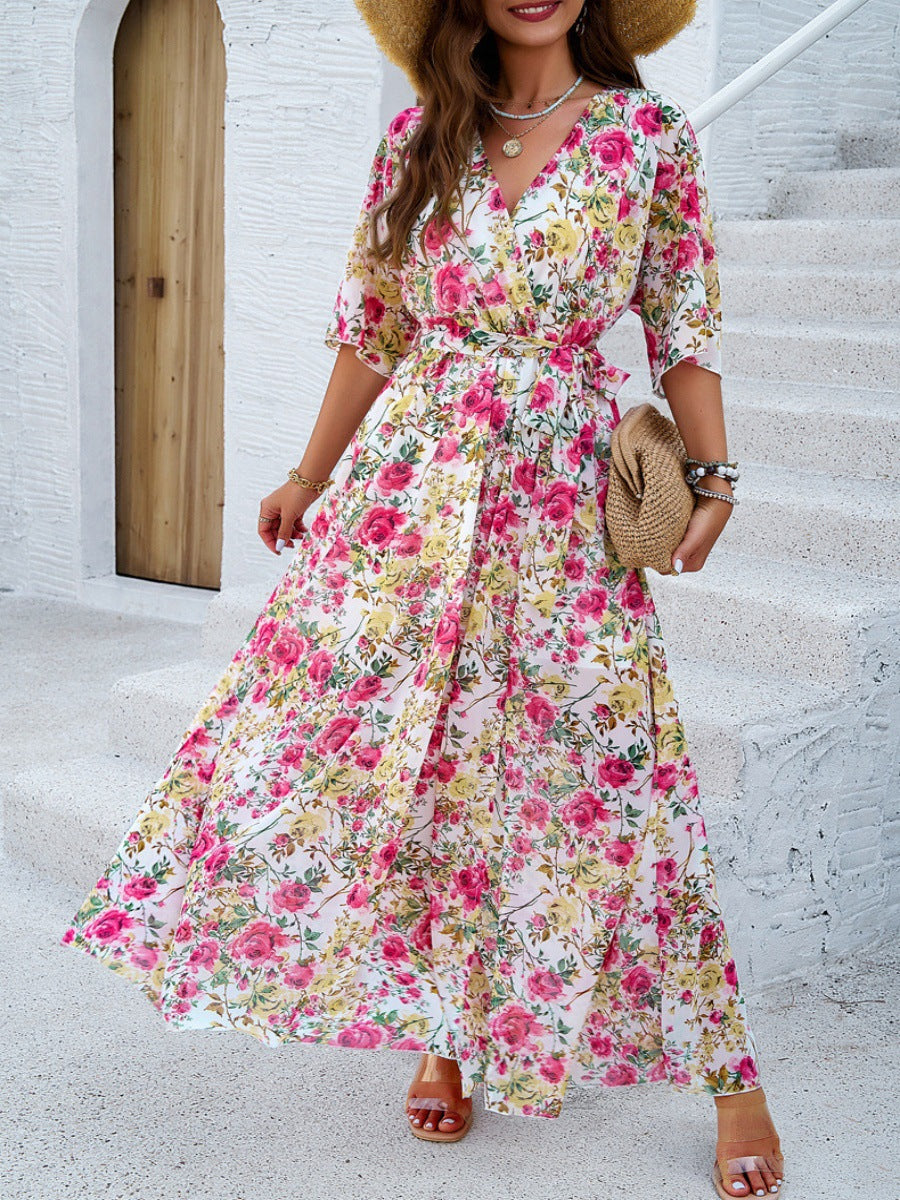 Damen Maxikleid mit eleganter Wickeloptik und seitlichem Schlitz Stalluxe