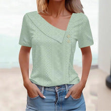 Women's Eyelet Patterned Button-Up Top Stalluxe