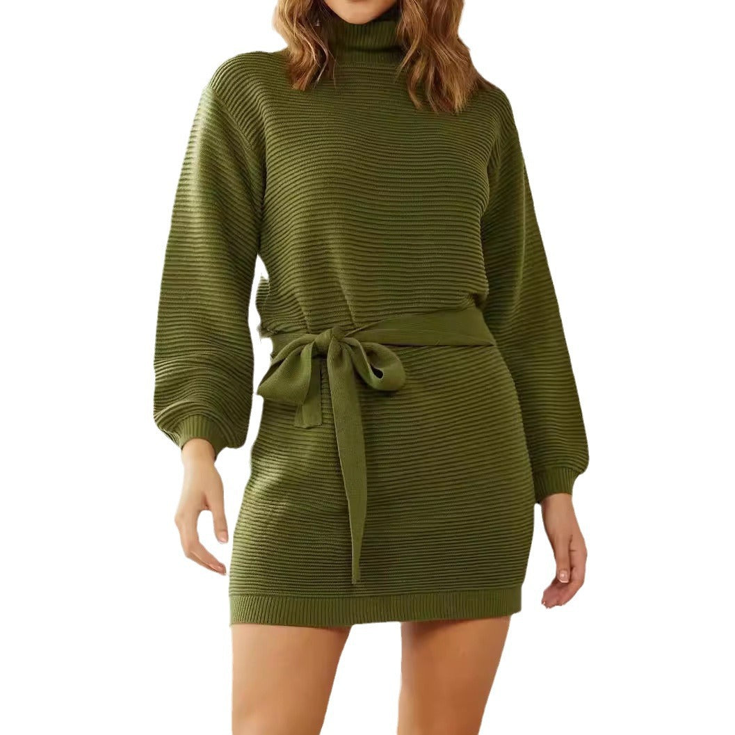 Damen Strickkleid mit Rollkragen und Taillengürtel Stalluxe