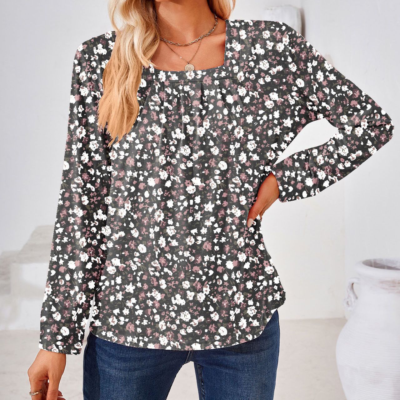 Women's Elegant Floral Print Blouse Stalluxe