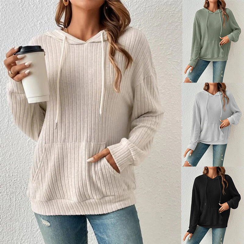 Damen Lässiger Kapuzenpullover mit Rippstruktur und praktischer Kängurutasche Stalluxe