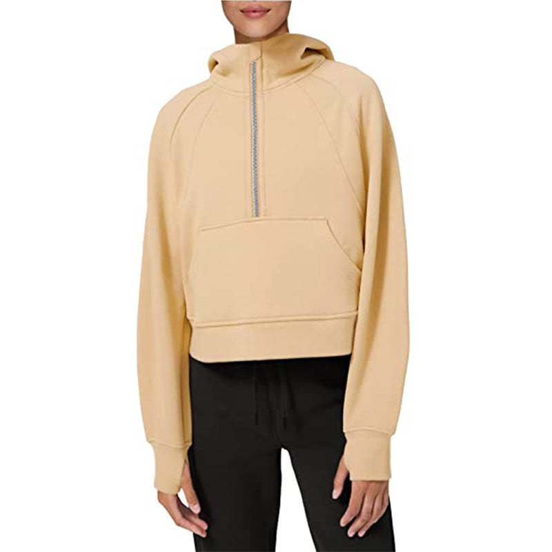 Damen sportlicher Fleece-Hoodie mit halbem Reißverschluss Stalluxe