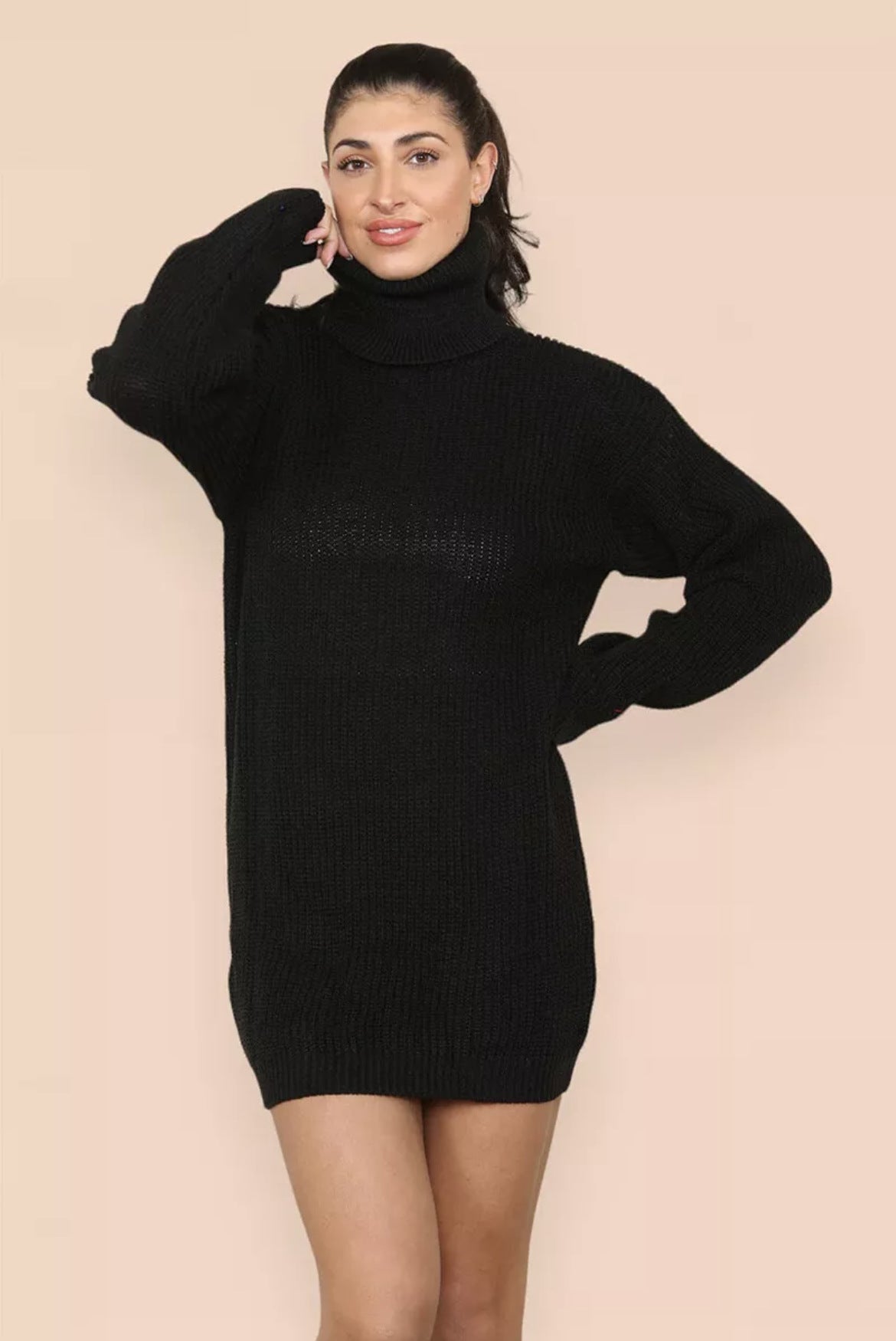 Damen Strickkleid mit hohem Kragen und relaxed Schnitt Stalluxe