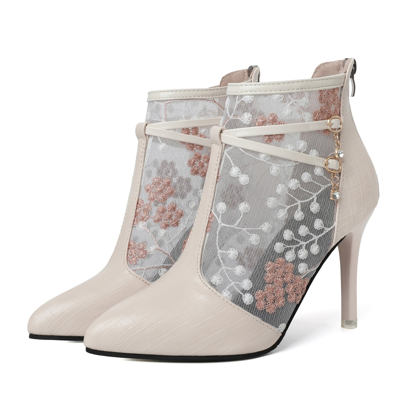 Damen elegante Ankle Boots mit floralem Transparentdesign und modischem Detail Stalluxe