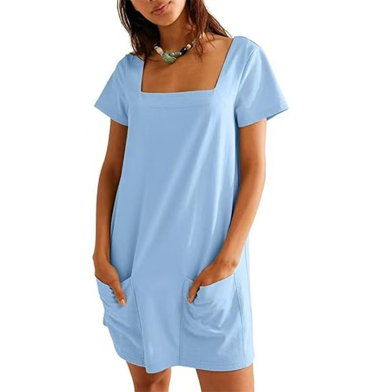 Damen lässiges Tunika-Kleid mit praktischen Taschen und Quadrat-Ausschnitt Stalluxe