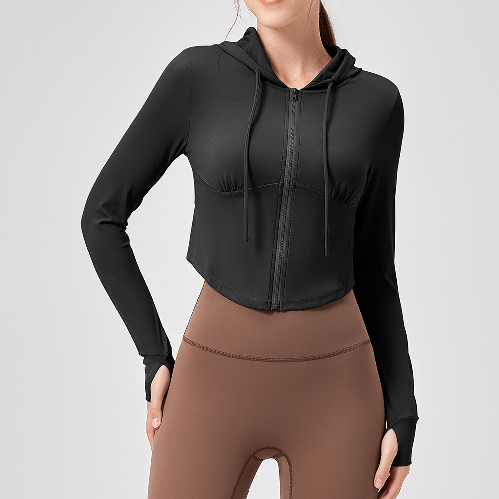 Damen Sportliche Cropped Jacke mit Kapuze und Reißverschluss Stalluxe