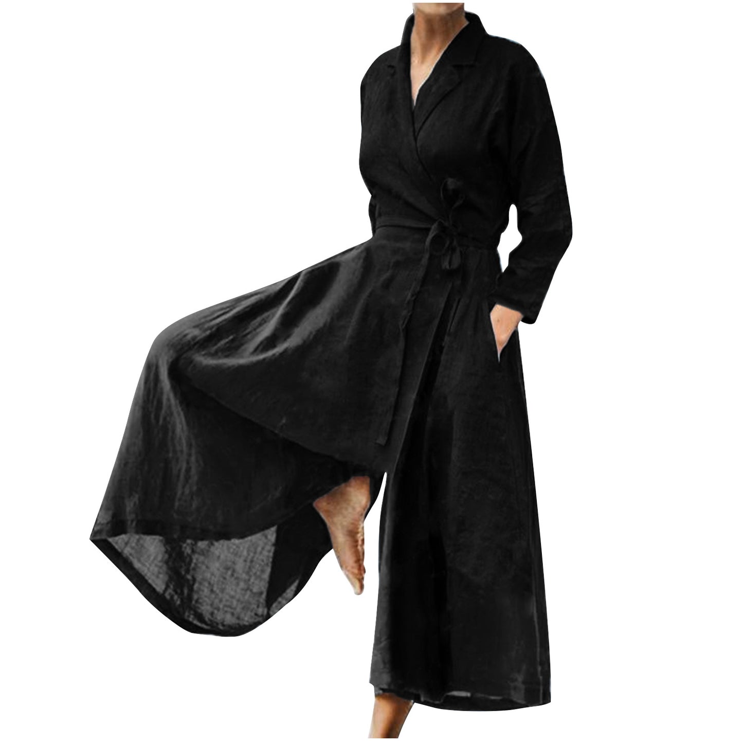 Damen Leichtes Wickelkleid mit elegantem Schnitt und praktischen Taschen Stalluxe