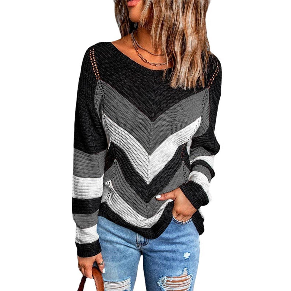Damen Lässiger Strickpullover mit Chevron-Muster und luftigem Schnitt Stalluxe